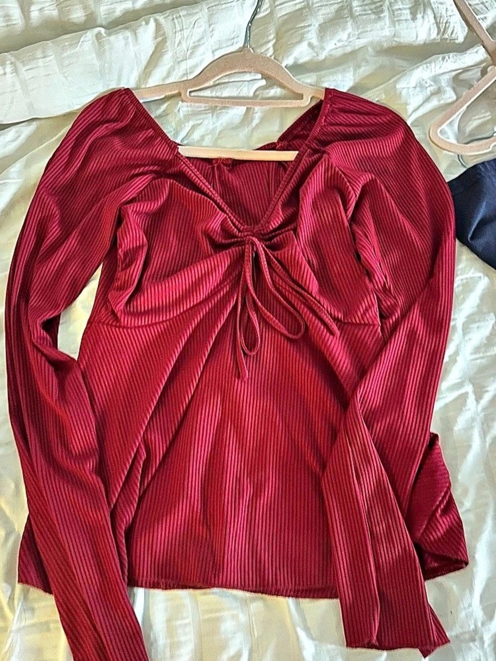Ruched Long Sleeve Top in Red Like New